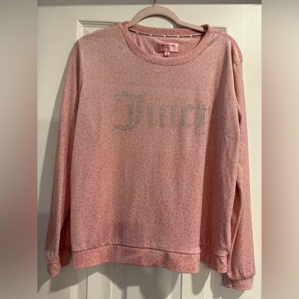 Juicy Couture Pink Leopard Print Rhinestone Sweatshirt and Joggers Set